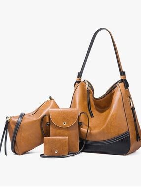 Tan Faux Leather 4-Piece Women's Handbag Set